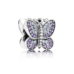 Pandora Pave butterfly silver charm with purple and lavender cubic zirconia charm image