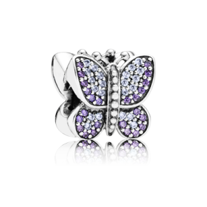 Pandora Pave butterfly silver charm with purple and lavender cubic zirconia charm image